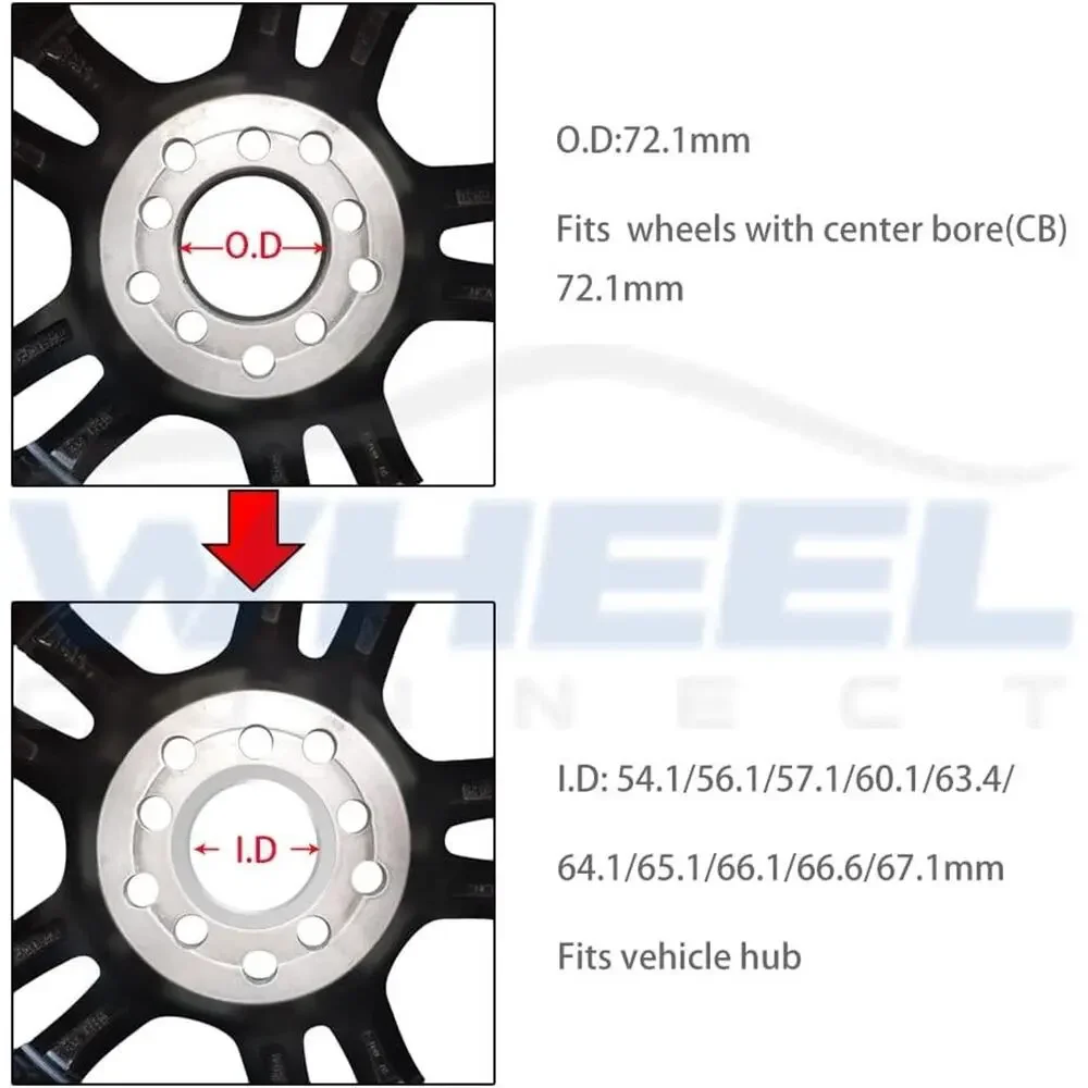 NEW Hub Centric Rings OD 72.1 to ID 56.1 Aluminium Alloy Wheel Rings Set of 4